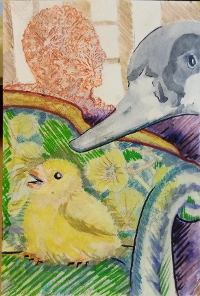 Chick and Goose (experiment in printing) 2021